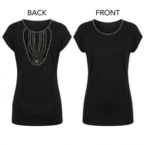 Nylon‎ Apparel Black Top with Pearl Beaded Necklace Detail Size M